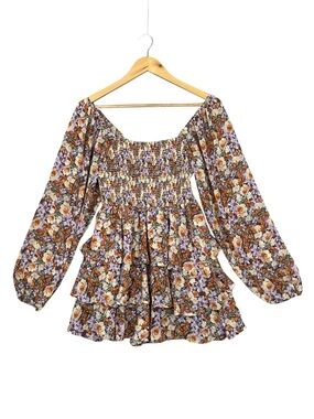 Entro Floral Boho Mini Dress Women S Multi-Color Excellent brown